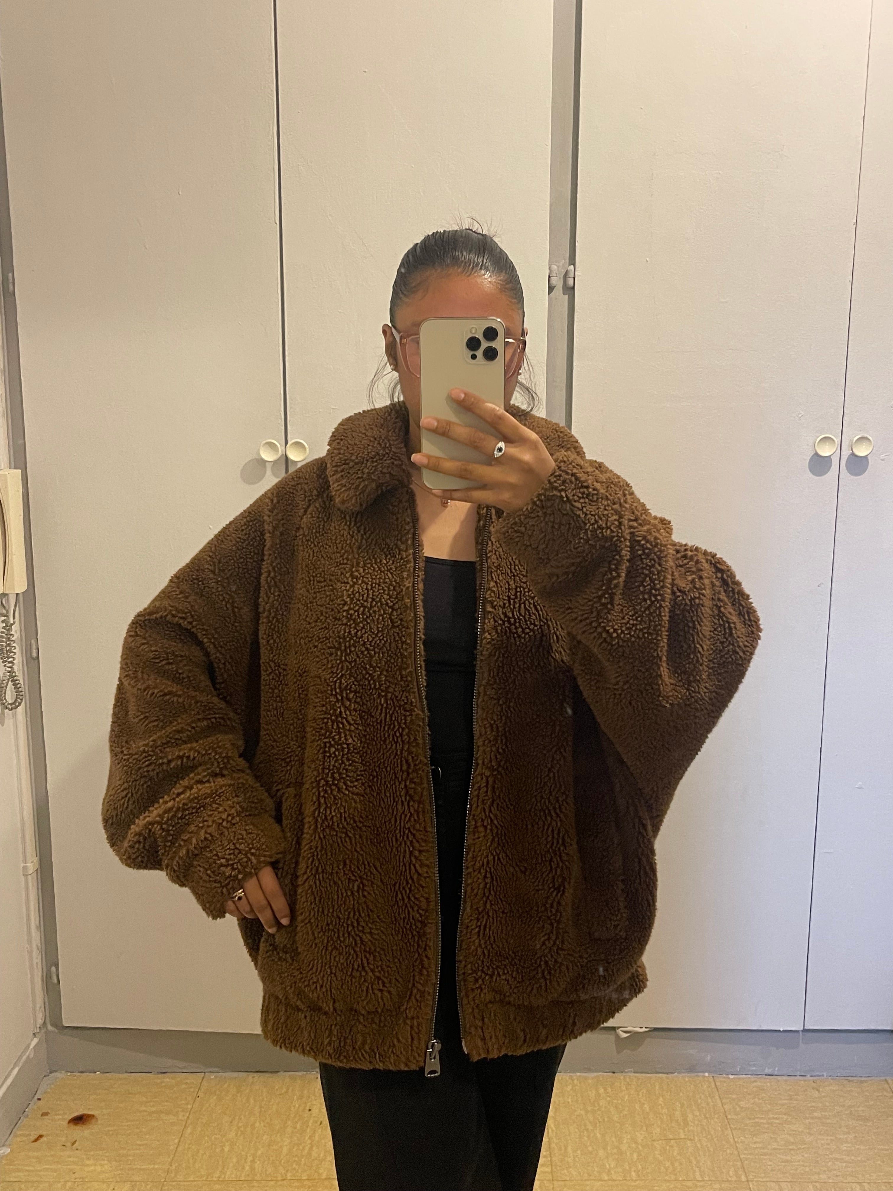 Veste teddy en fausse fourrure brun chaud