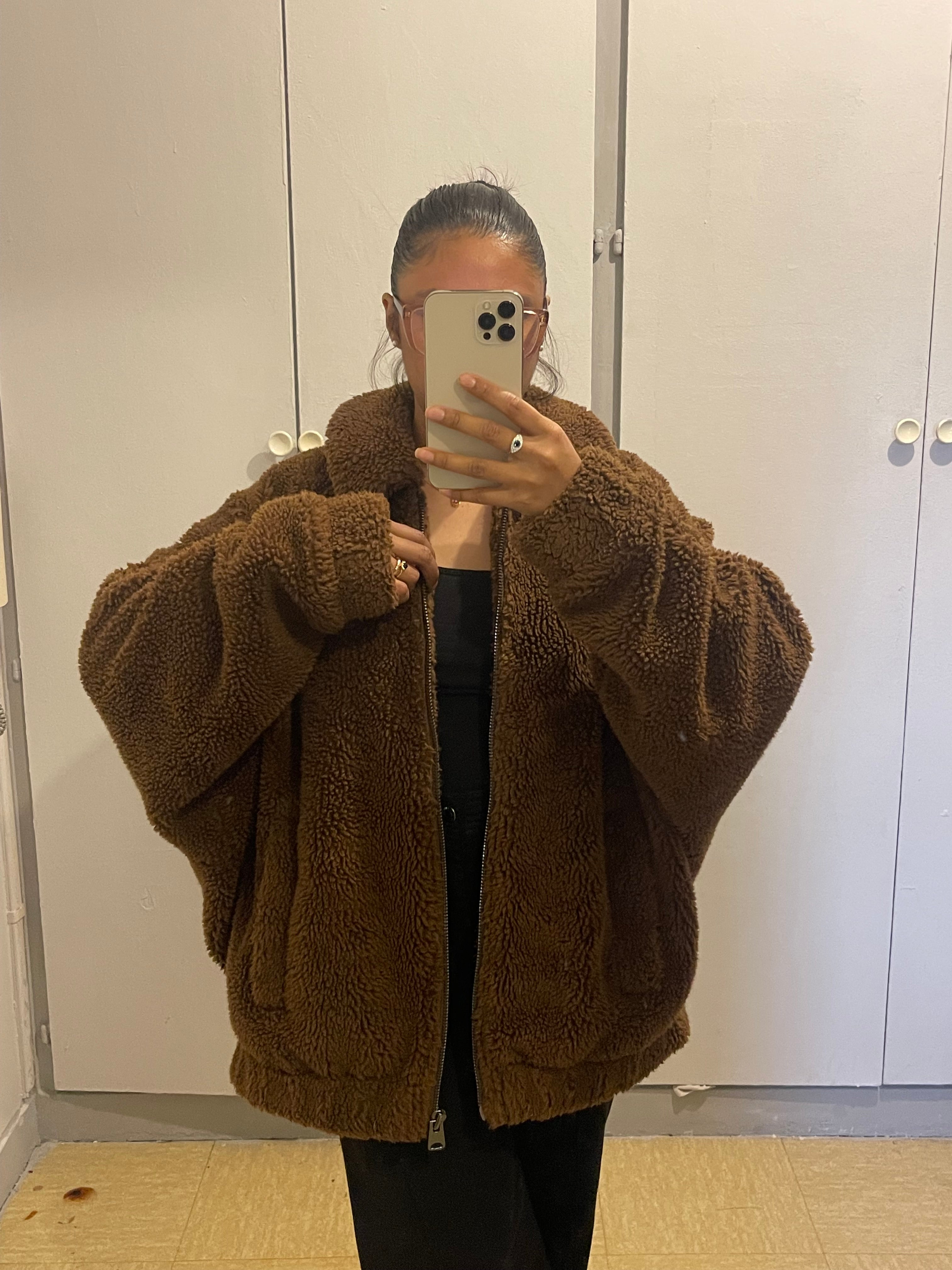 Veste teddy en fausse fourrure brun chaud