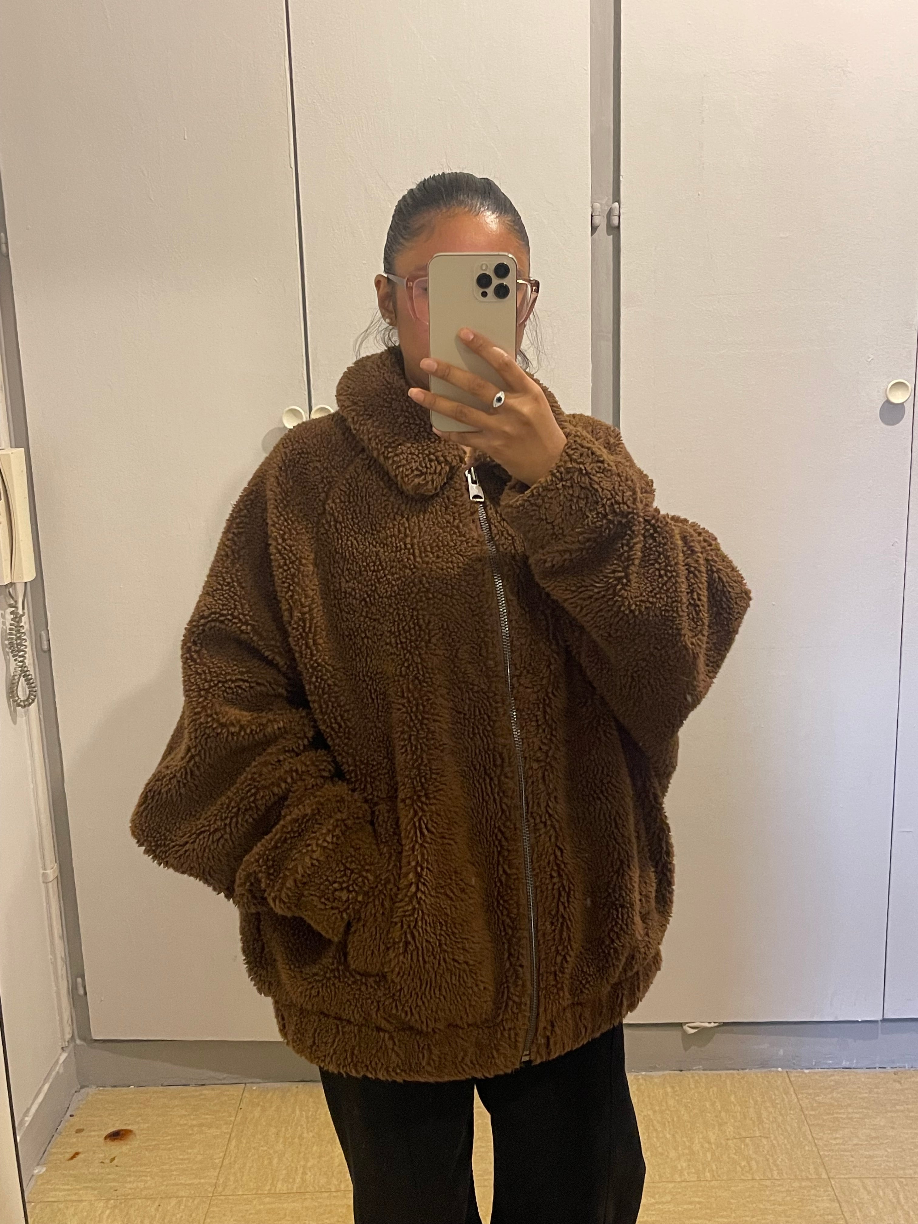 Veste teddy en fausse fourrure brun chaud