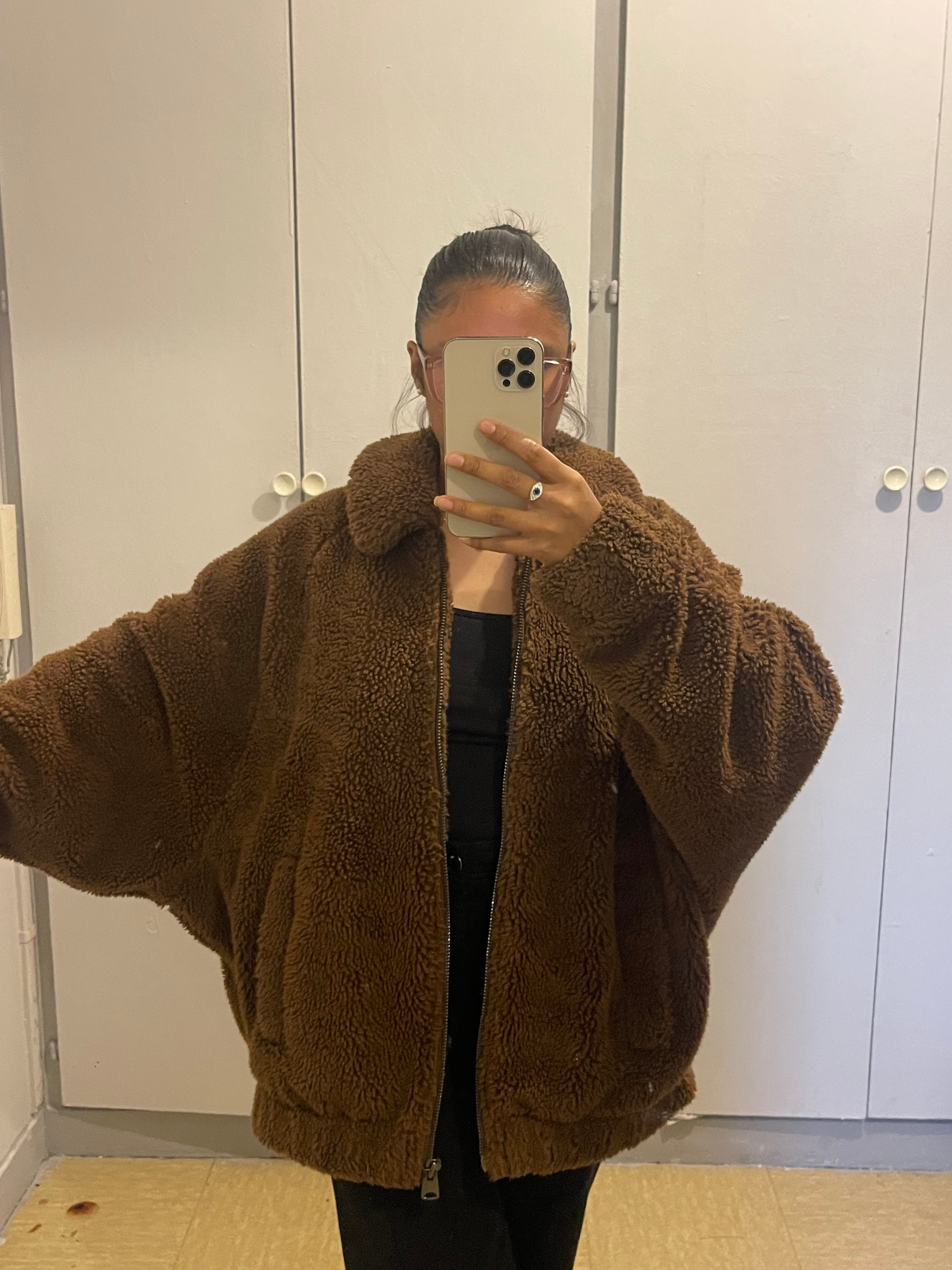 Veste teddy en fausse fourrure brun chaud