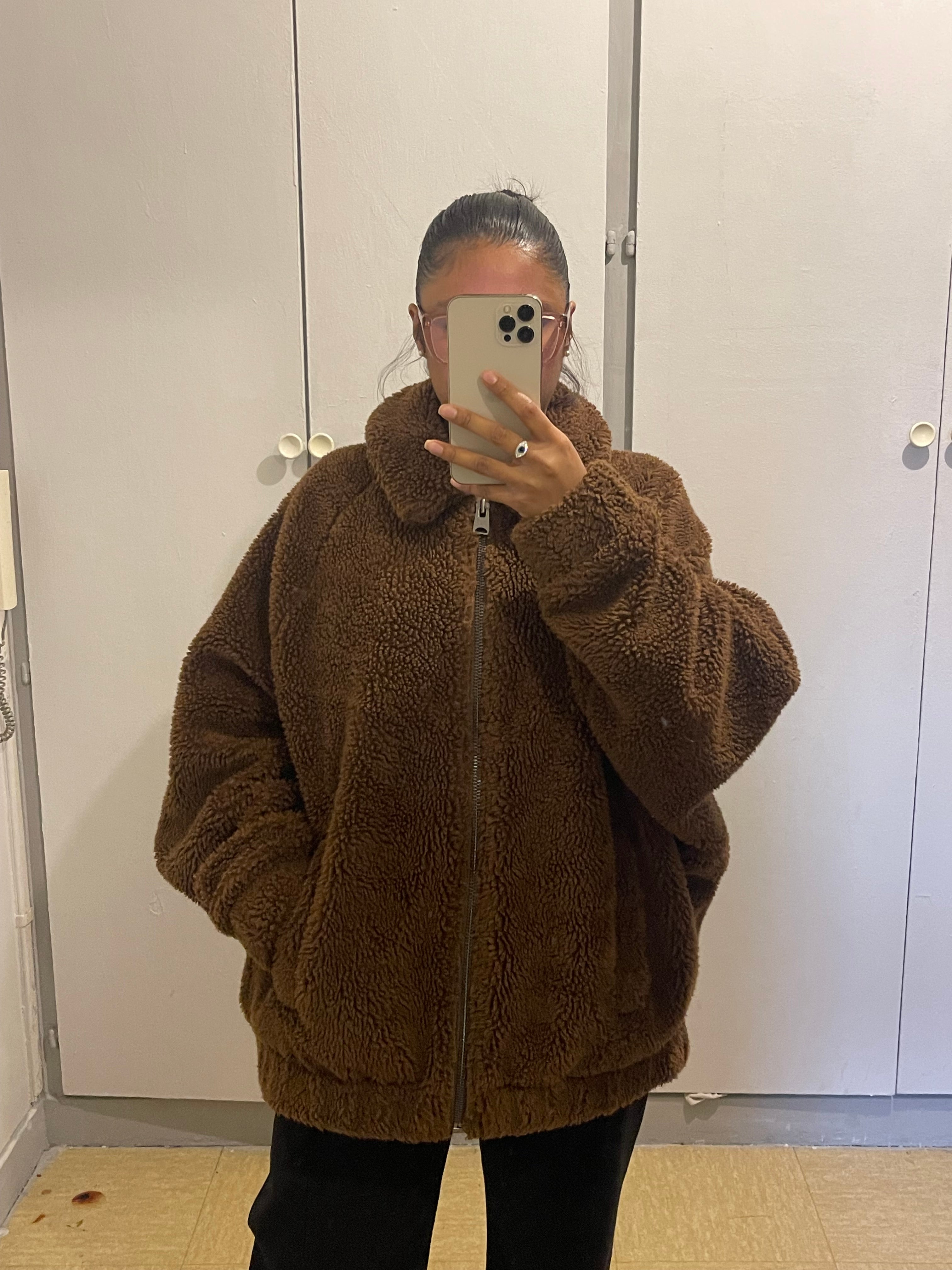 Veste teddy en fausse fourrure brun chaud