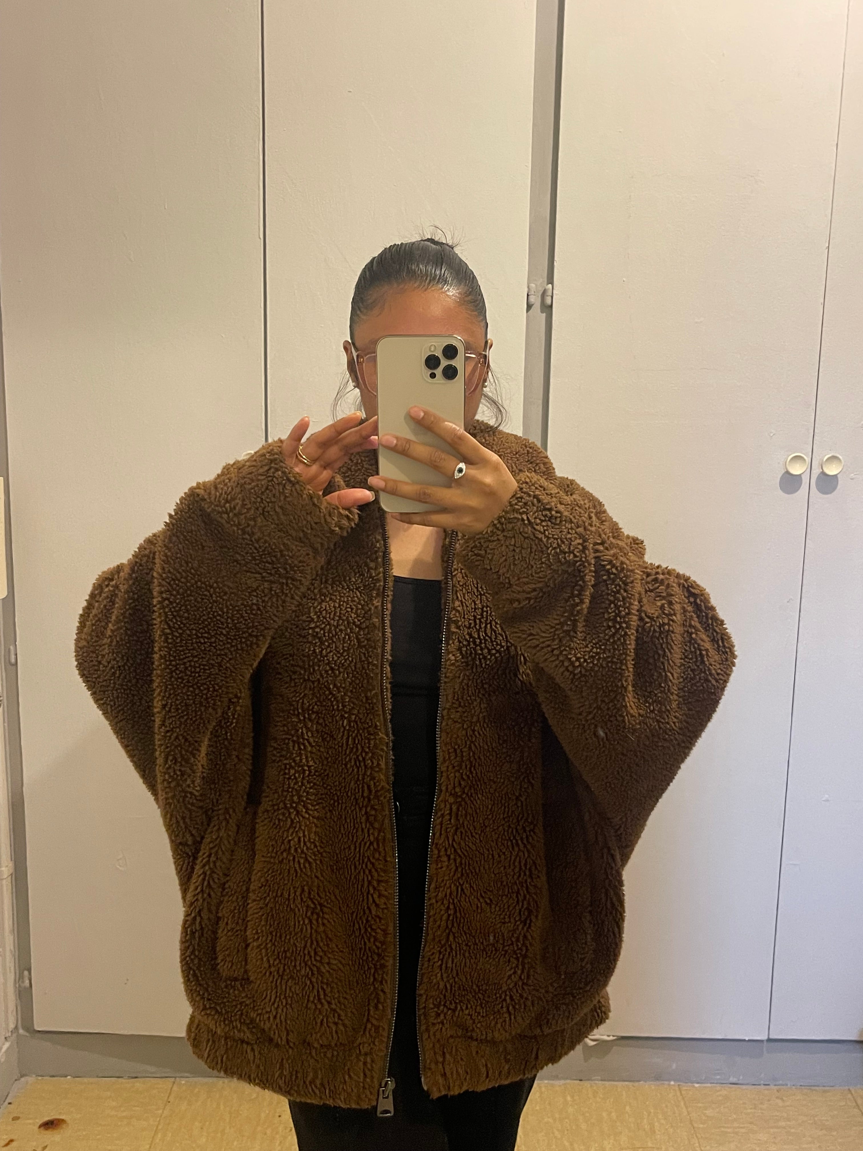 Veste teddy en fausse fourrure brun chaud
