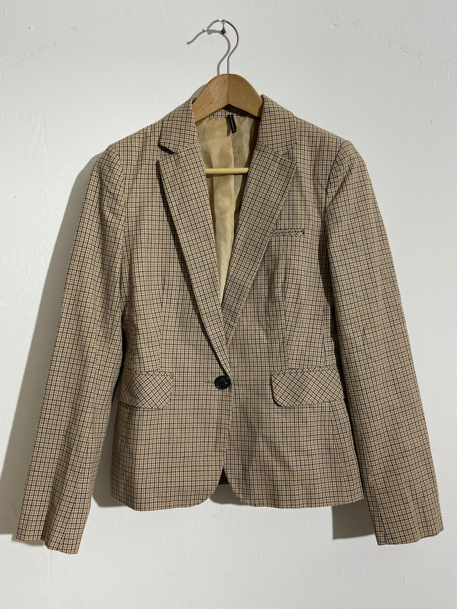 Veste blazer à carreaux beige