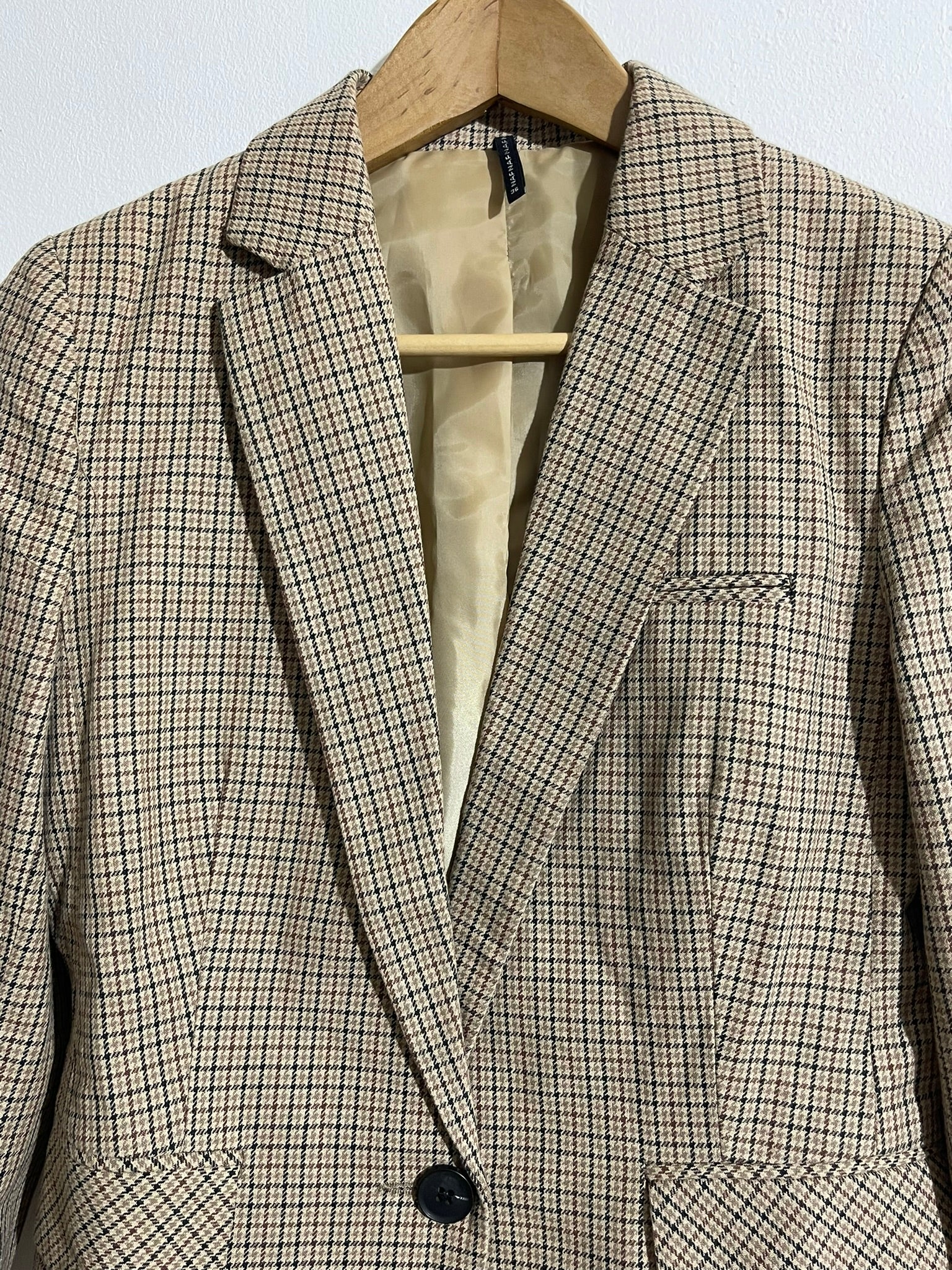 Veste blazer à carreaux beige