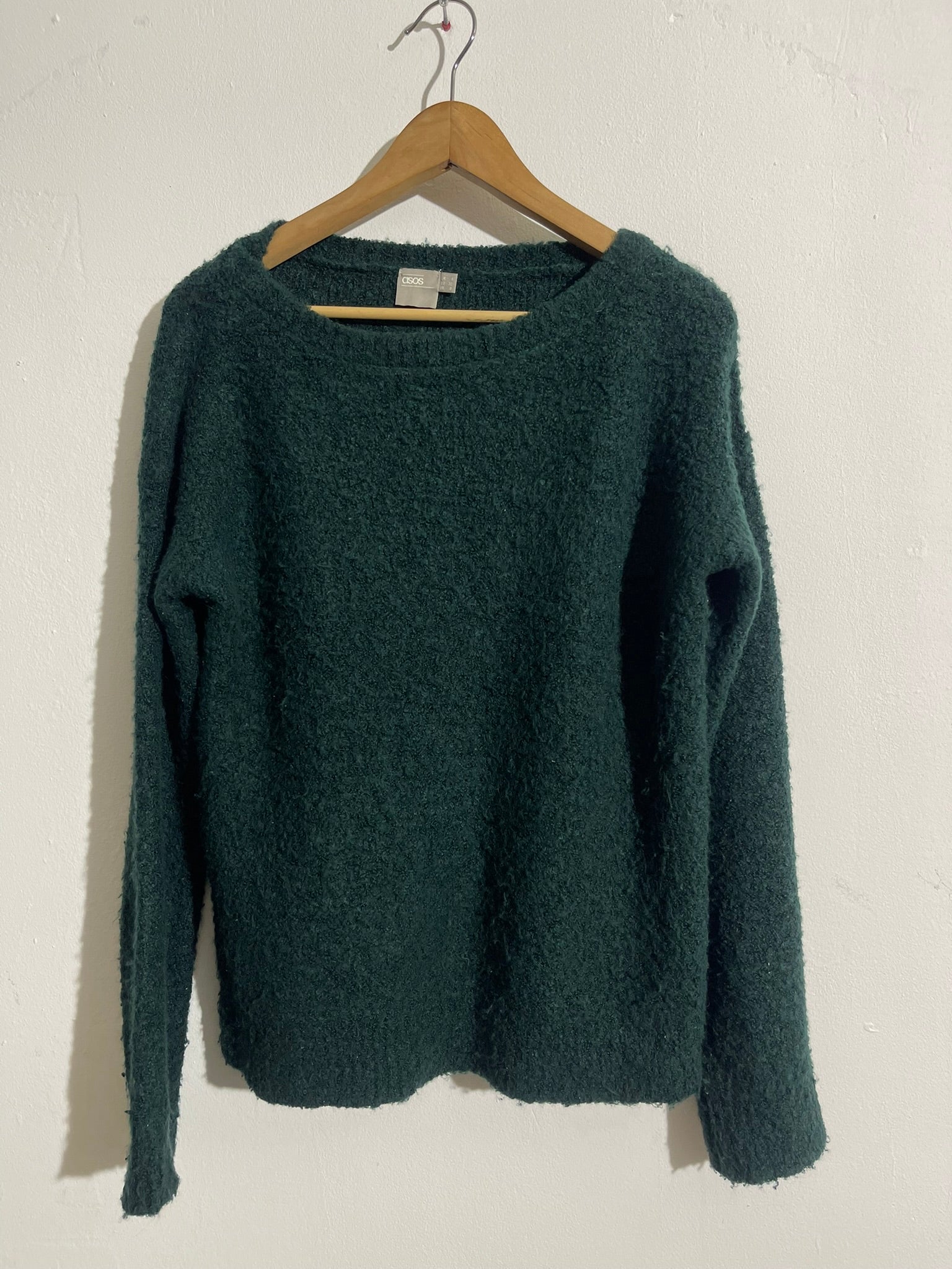Pull vert foncé texturé col rond