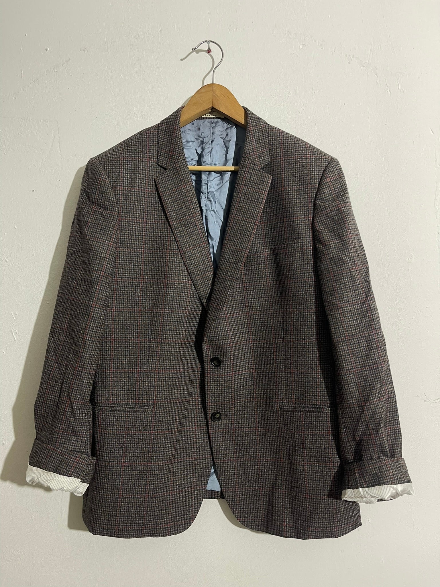 Blazer à carreaux en laine marron et gris