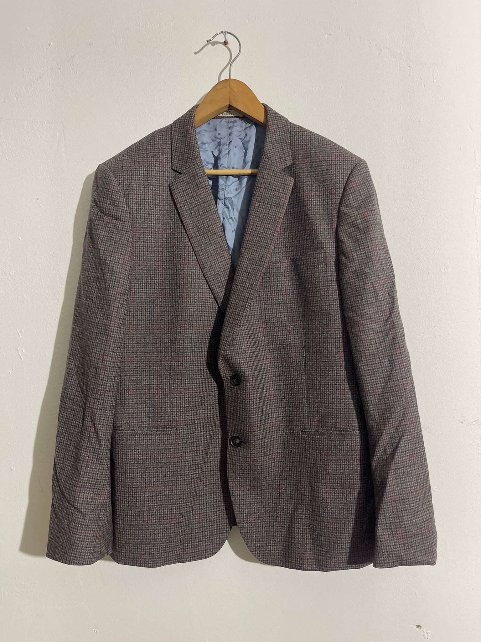 Blazer à carreaux en laine marron et gris
