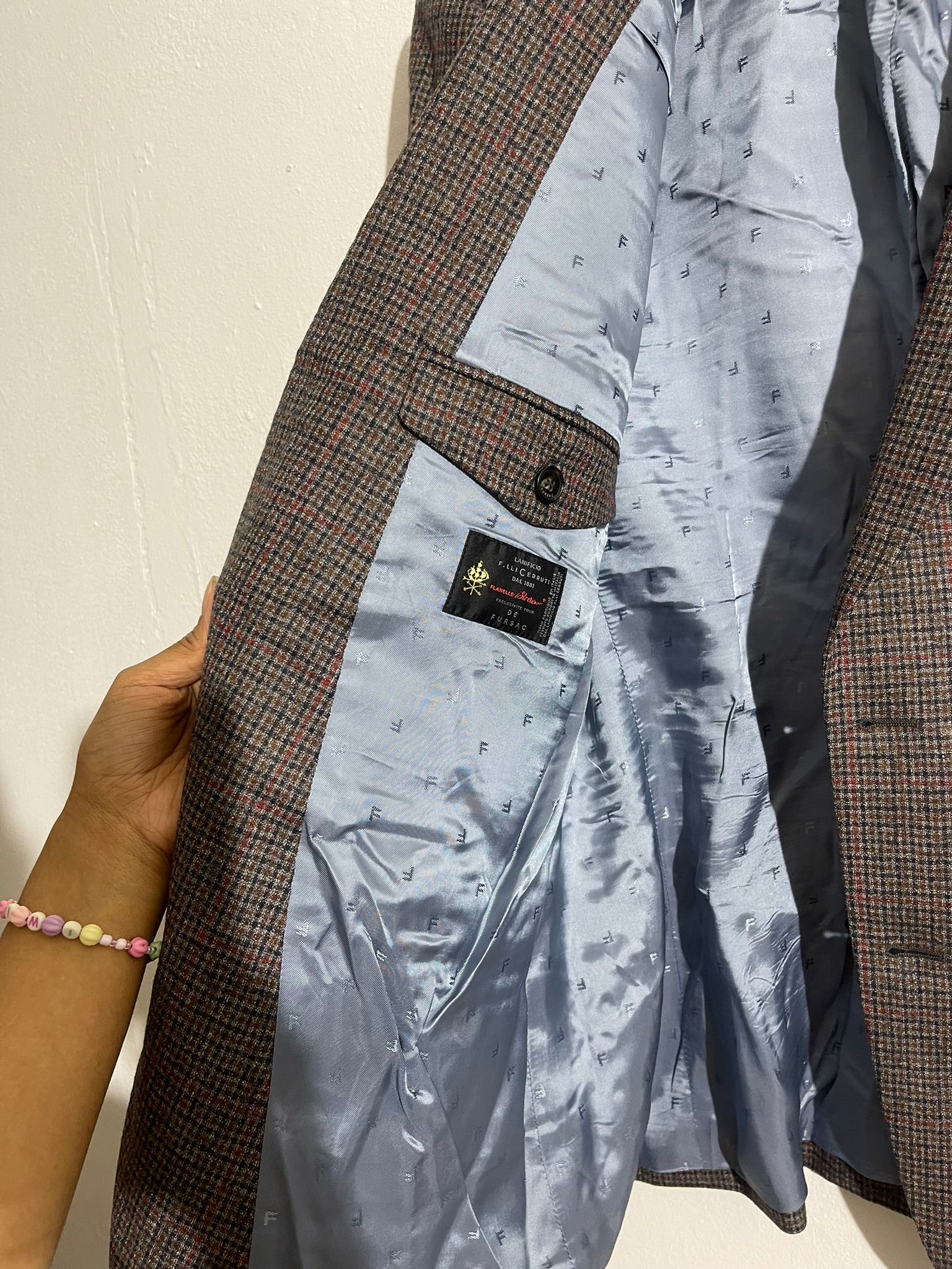Blazer à carreaux en laine marron et gris