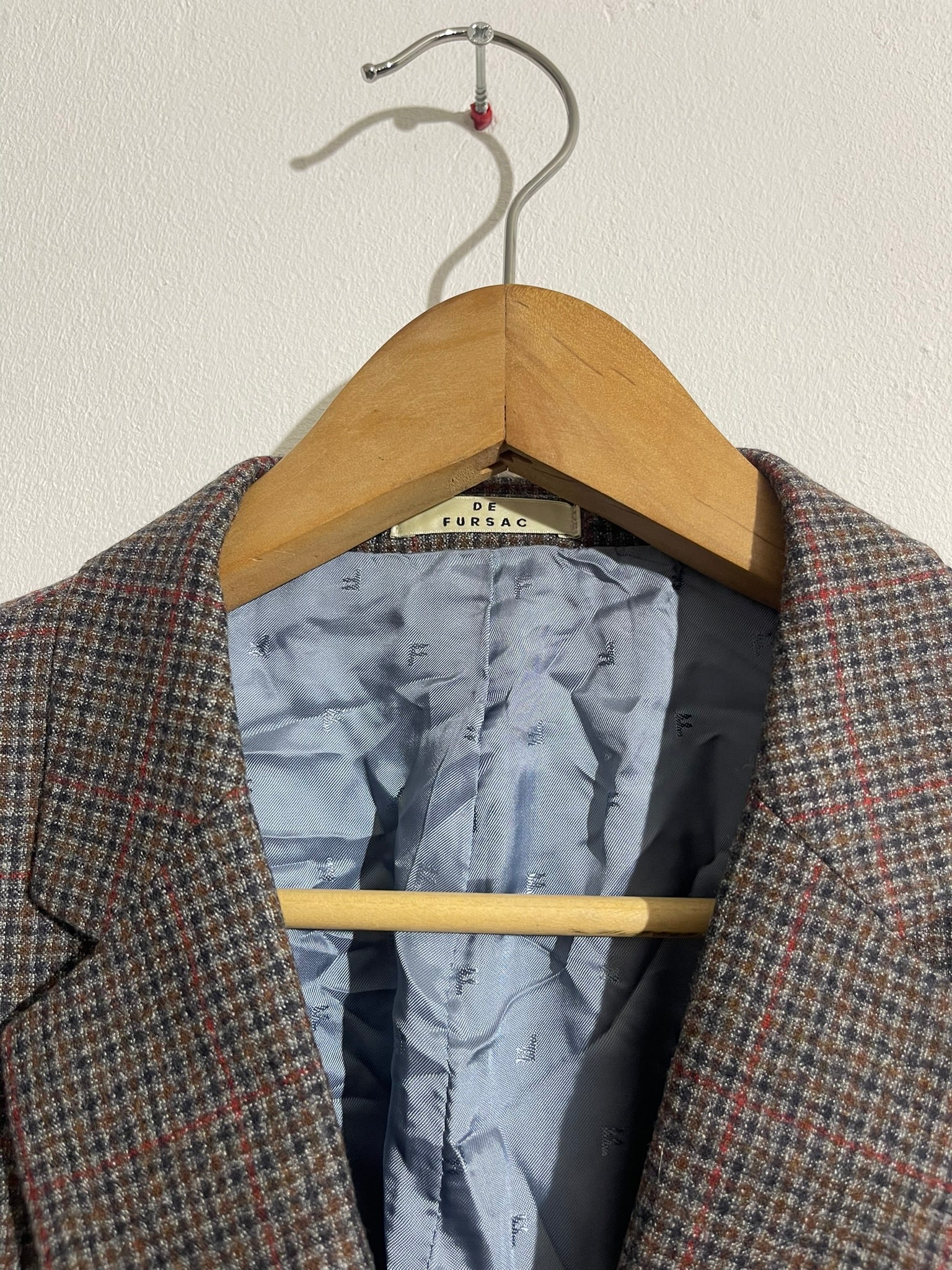 Blazer à carreaux en laine marron et gris