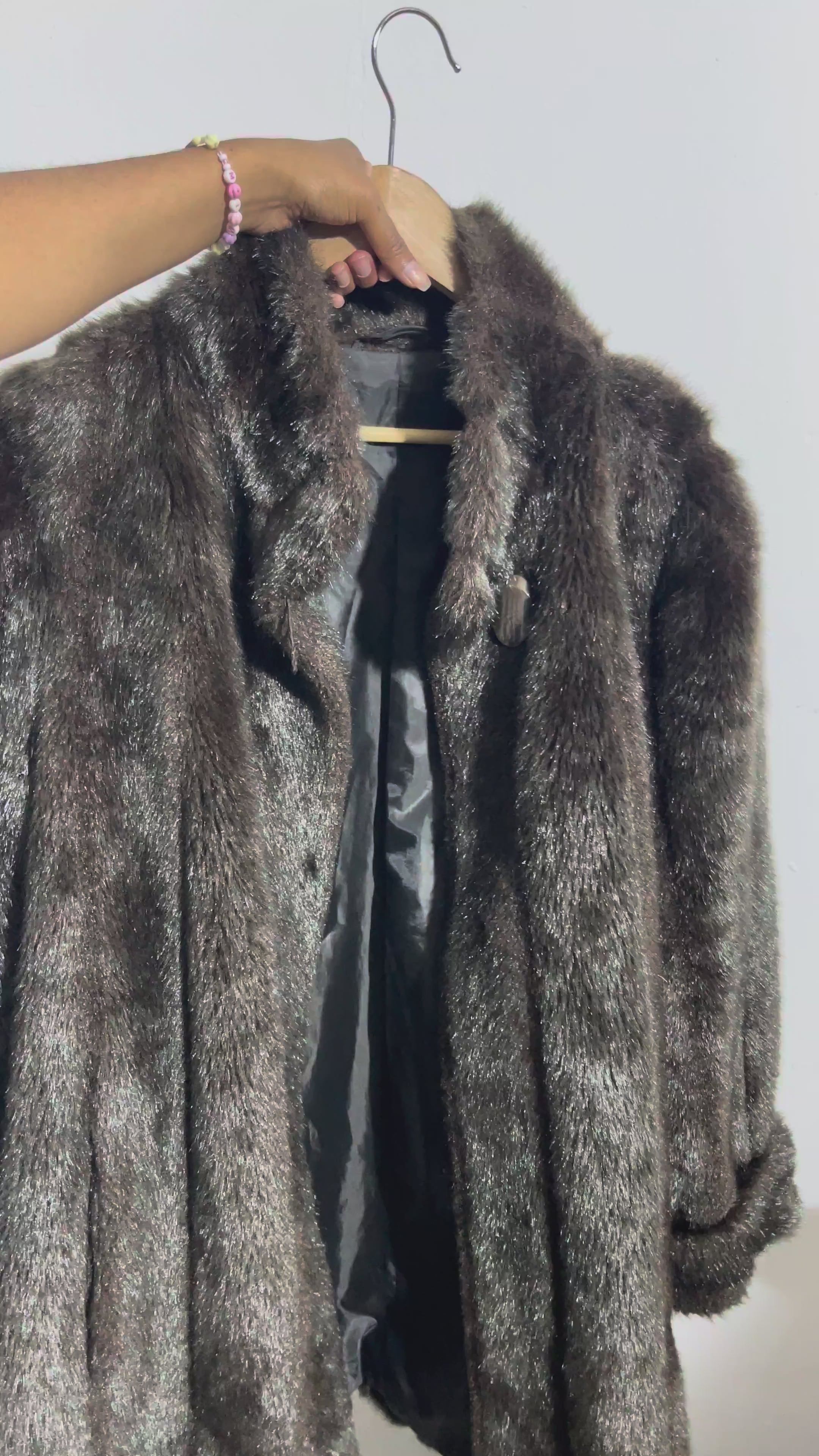 Manteau vintage en fausse fourrure brune