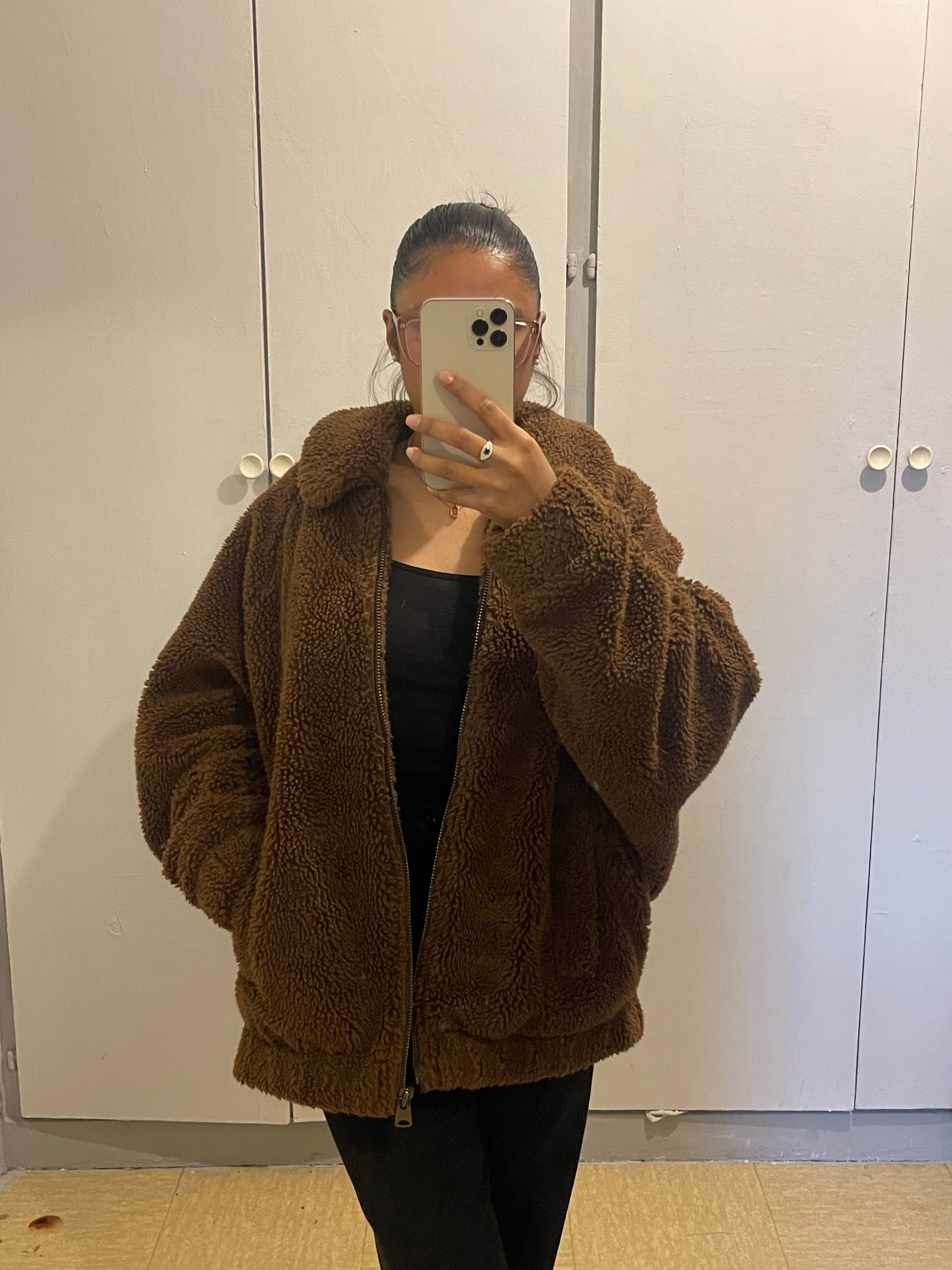 Veste teddy en fausse fourrure brun chaud