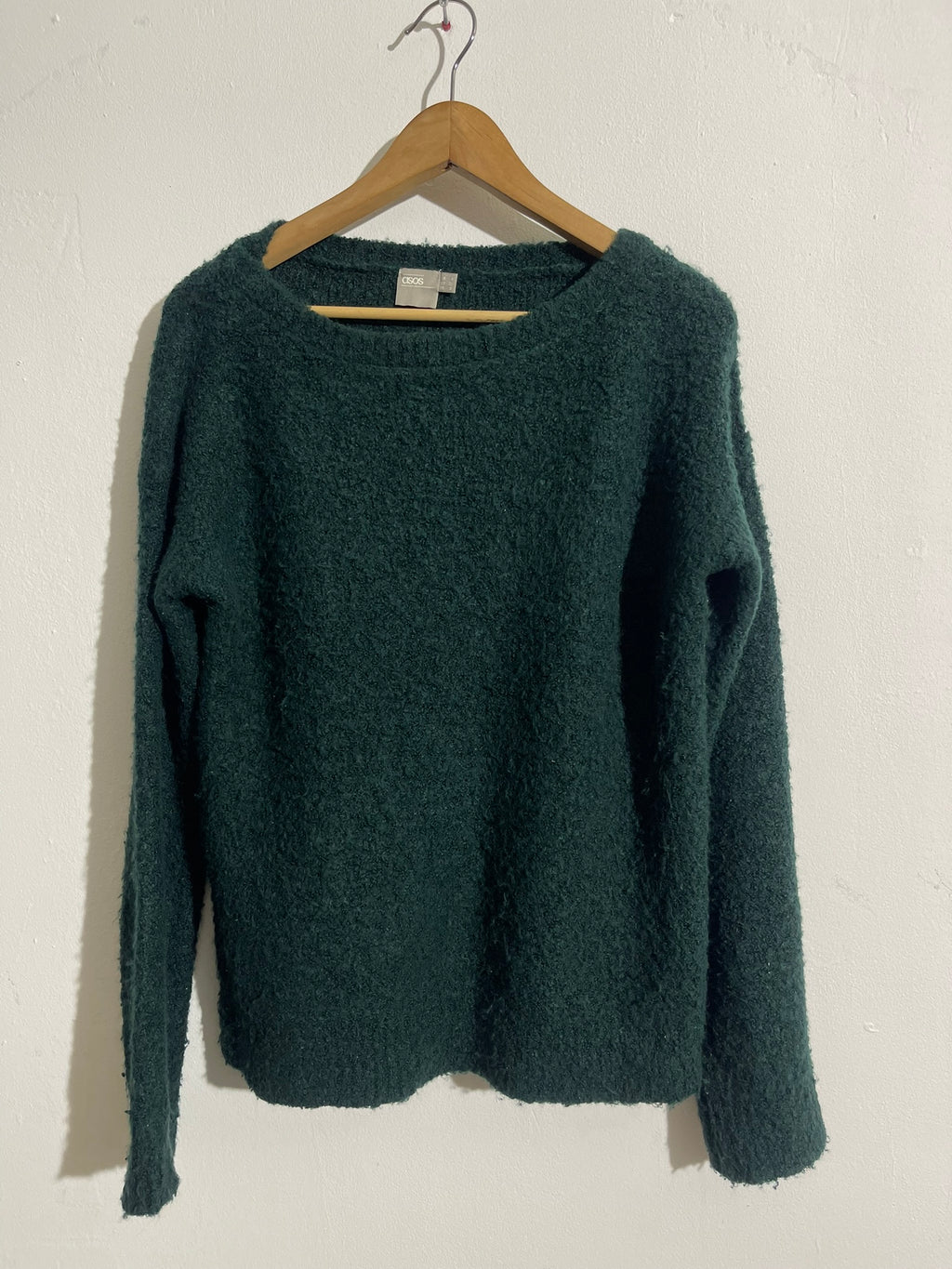 Pull vert foncé texturé col rond