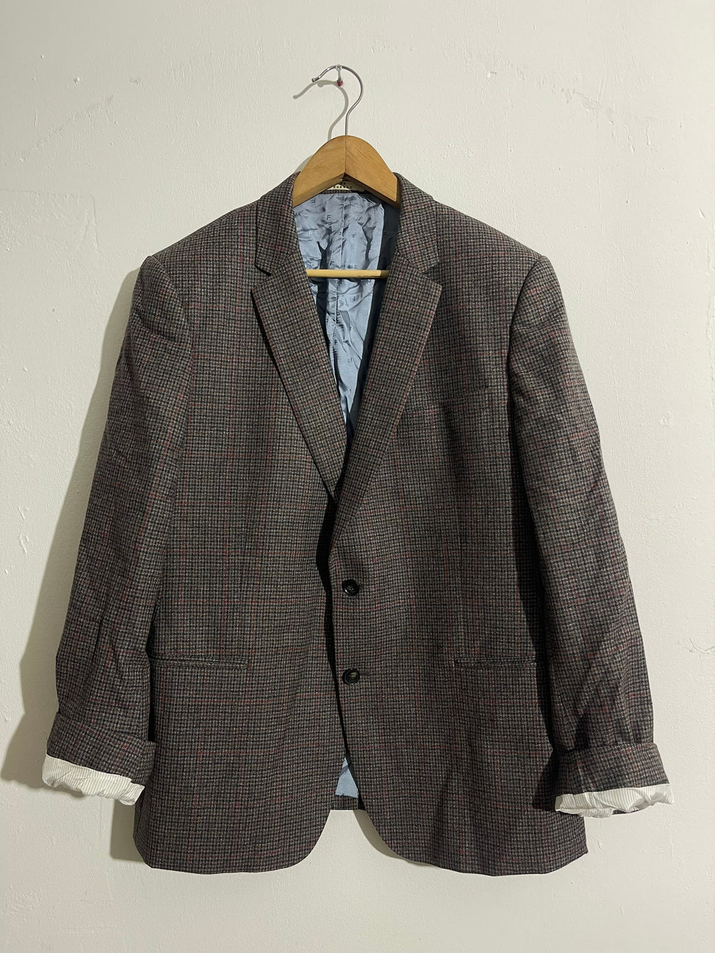 Blazer à carreaux en laine marron et gris