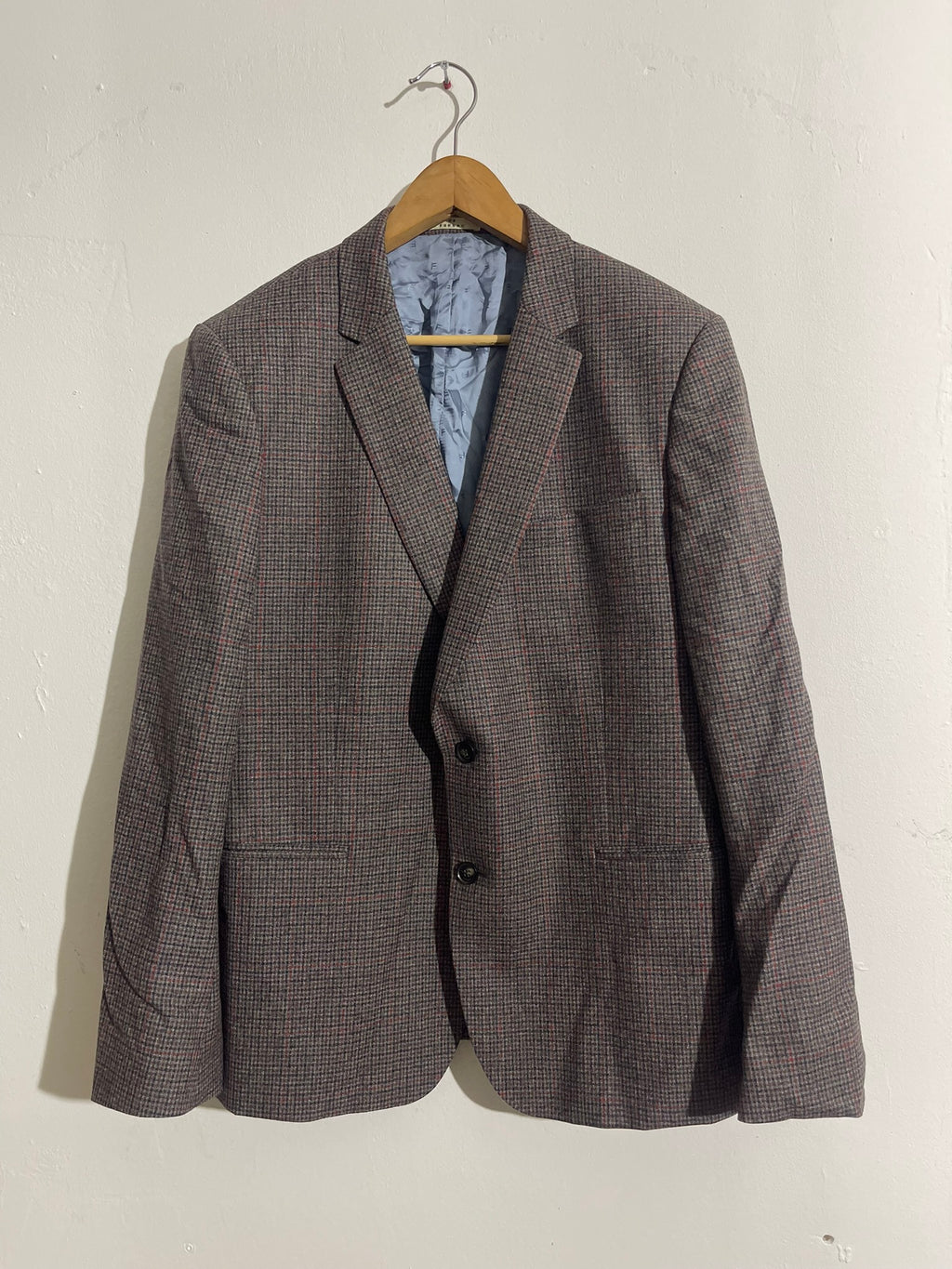 Blazer à carreaux en laine marron et gris