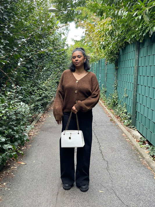 Cardigan uni marron – Boutons dorés